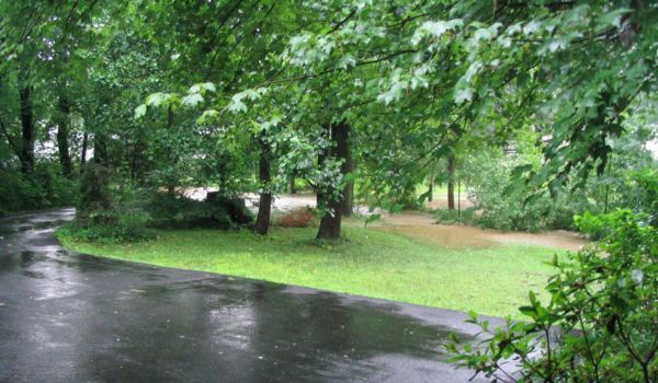 there is lots of water in the front yard...